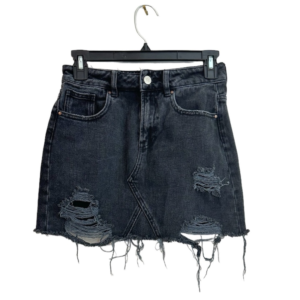 PacSun Black Distressed Denim Mini Skirt Size 23 NWOT